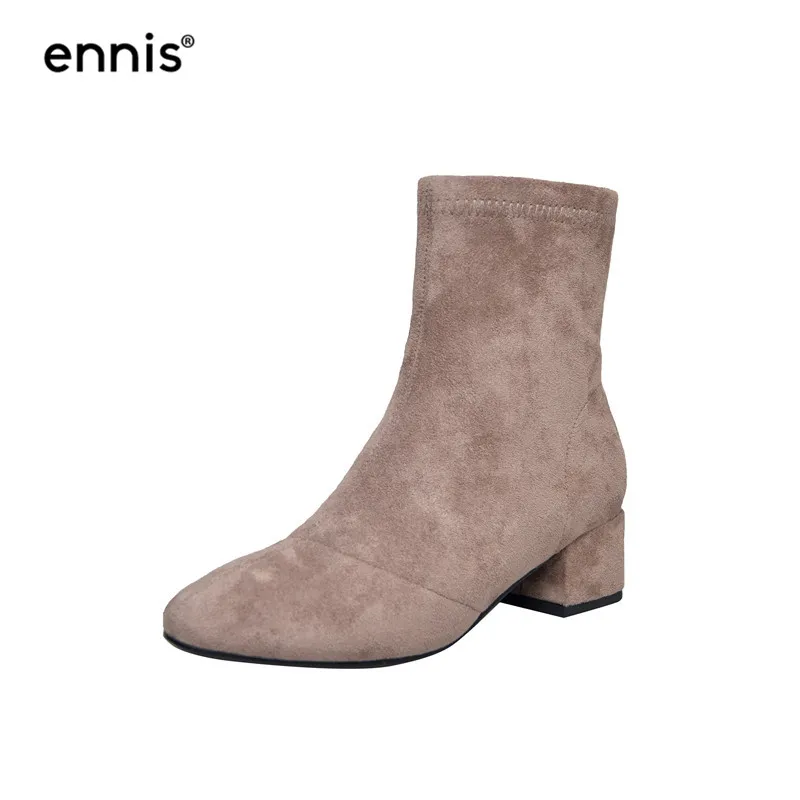Khaki Plush IN ENNIS/; Модные женские дизайнерские ботинки; женские ботильоны из флока; обувь на среднем каблуке; Цвет черный, хаки, коричневый; сезон осень-зима; Новинка; A8200 - Цвет: Khaki Plush IN