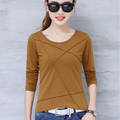 Khaki t shirt Shintimes, женская рубашка с длинным рукавом, Camisetas Mujer Verano,, повседневная хлопковая футболка, женская футболка, женская футболка - Цвет: Khaki t shirt