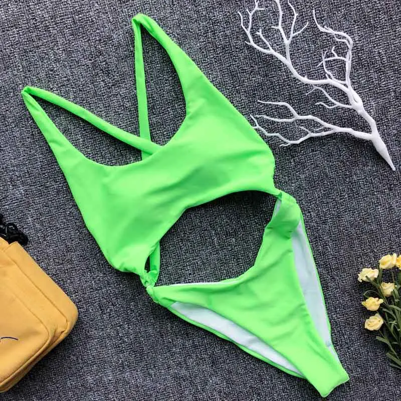 2019 One Piece Swimsuit Women Swimwear Hollow Backless Monokini New Style High Cut Sexy Swimsuits Women's Swimming Suit Strap | Спорт и