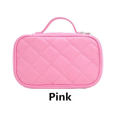 Pink Ромбовидная решетка, двойной слой косметики, сумки с зеркалом для путешествий, функциональная косметичка, косметичка, чехол, коробка, органайзер, аксессуары - Цвет: Pink