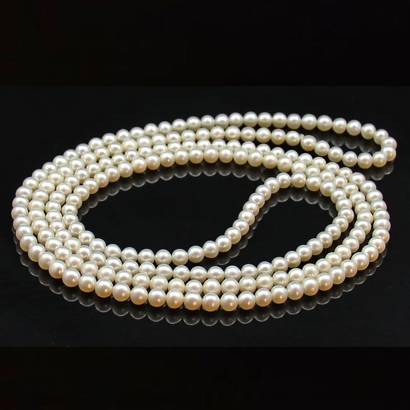 5-6mm natural pearl necklace 32inch round white sweater chain multi genuine light gift 925 silver clasp fine JEWELRY | Украшения и