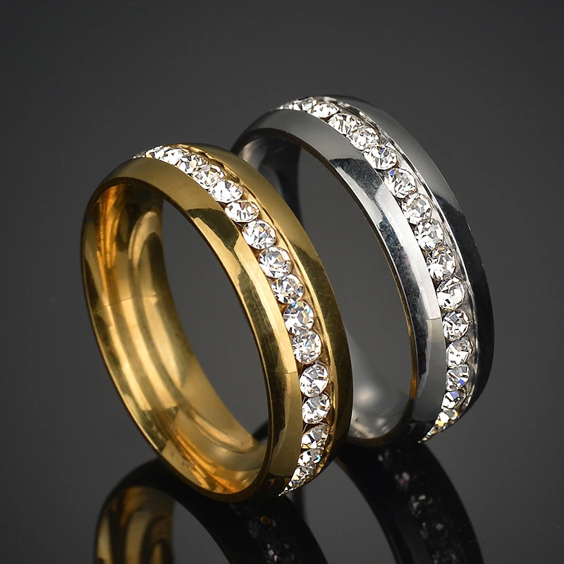 6 мм любовника Свадебные Bague золото серебро Нержавеющая сталь однорядные полная с