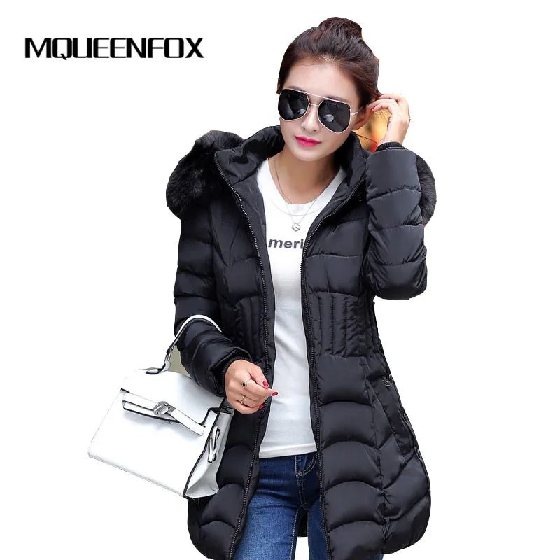 Женская парка с меховым воротником Повседневная теплая из хлопка большого