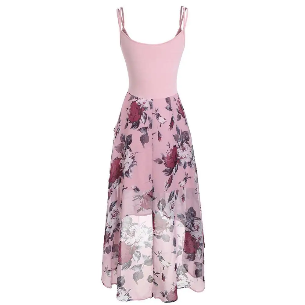 Pink New Hot Sale Clothes Women Plus Size Dresses Sleeveless Buttons Floral Print Overlay Fashion High Low Beautiful Dress Ad - Цвет: Pink