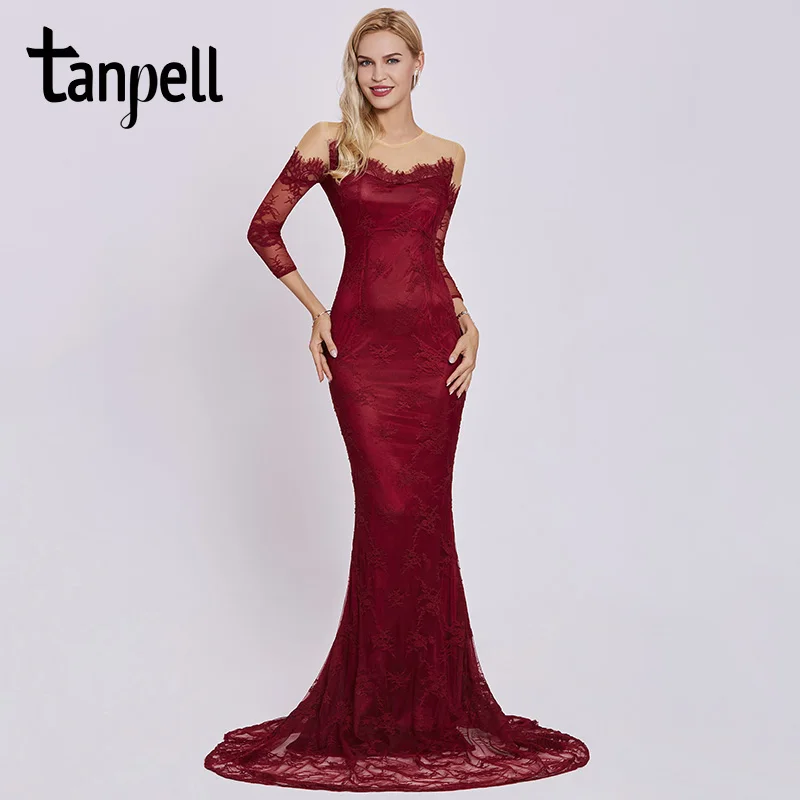Женское длинное вечернее платье Русалка tanpel Бордовое с длинным рукавом длиной до