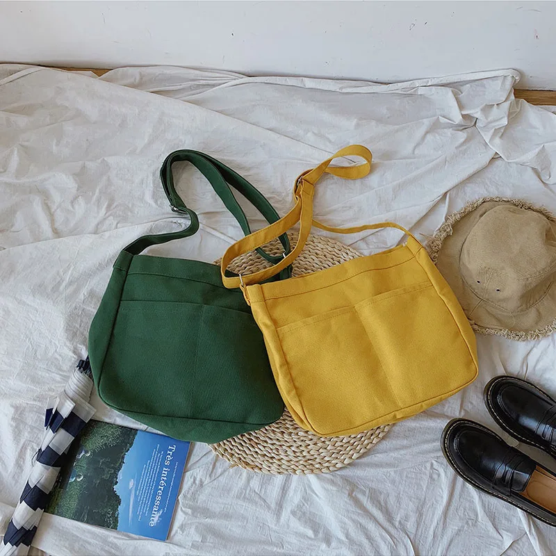 Модные однотонные женские холщовые сумки мессенджеры Новое поступление 2019