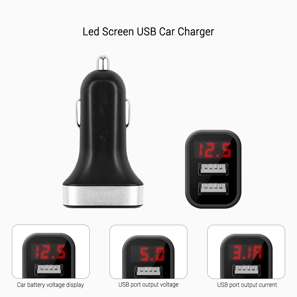SUOZUN 5V USB Автомобильное зарядное устройство со светодиодным экраном умный
