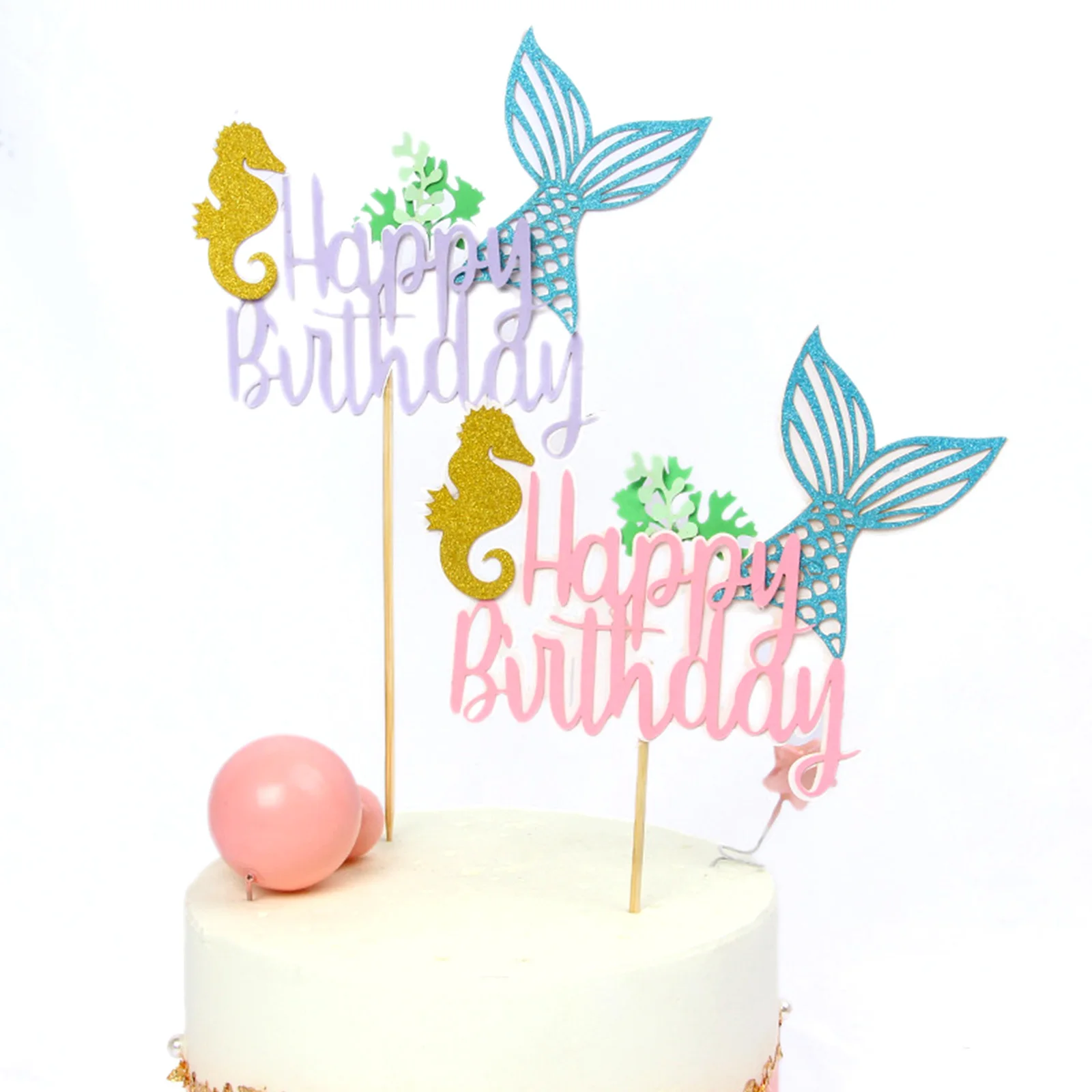1pcs DIY Happy Birthday Cake Topper Mermaid Tail Shell Starfish Theme Girl Party Cup Decoration Baby Shower Supply | Дом и сад