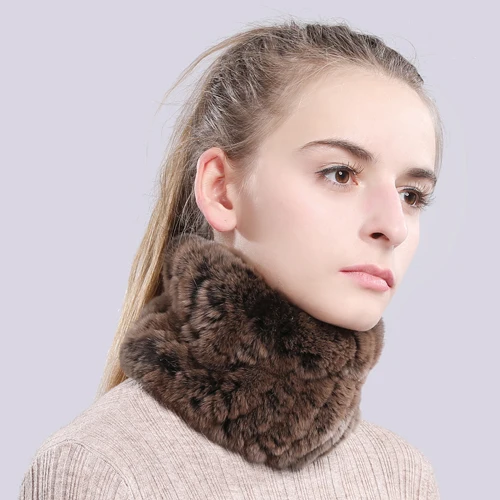 color 24 Women Real Fur Handmade Stretch Fur Scarf Knit Genuine Rex Rabbit Fur Headbands Girls Natural Fur Ring Cowl Snood Scarves Winter - Color: color 24