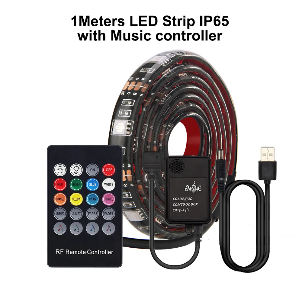 100CM Set USB Светодиодная лента RGB музыкальный контроллер 0,5 м 1 м 2 м ТВ-светильник с 20Key пультом дистанционного управления - Испускаемый цвет: 100CM Set