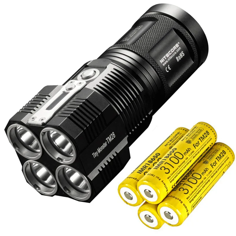 NITECORE TM28 Powerful Torch 4 *CREE XHP35 HI 6000LM LED Flashlight with Charger + 18650 Batteries for Self Defense Camping