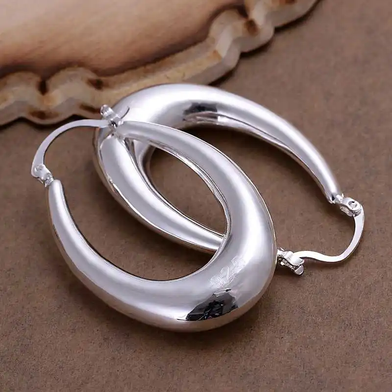 Free shipping 925 sterling silver jewelry earring fine oblate circle hoop wholesale and retail SMTE115 | Украшения и аксессуары