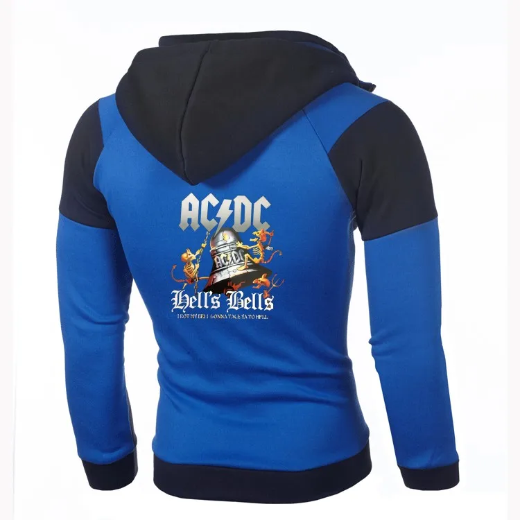 Модные Для мужчин новый ACDC часы Толстовка личность Цвет двойной молнии кардиган