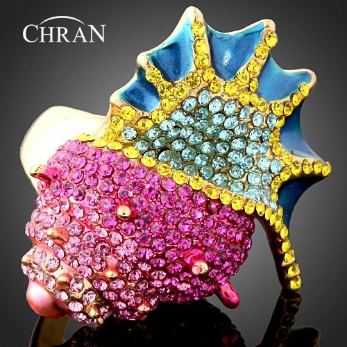 

Chran Wide Crystal Finger Rings For Women Classic Enamel Cubic Zircon Ring Pave Setting Female Party Accessory Valentines Gifts
