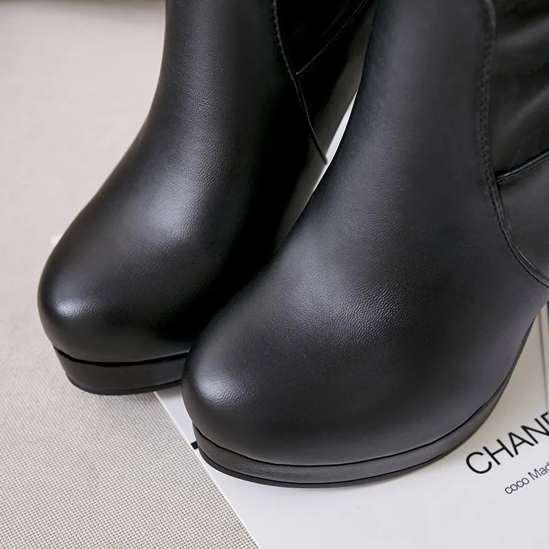 

MORAZORA 2020 new arrival mid calf boots women pu round toe high heels platform boots slip on autumn party prom shoes woman