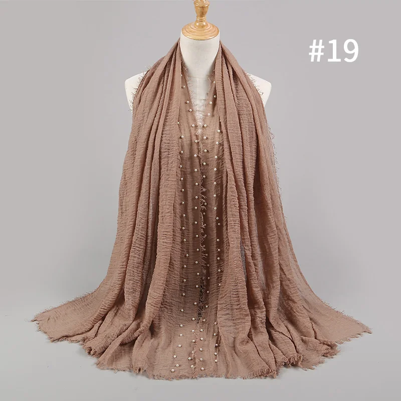 Two rows pearls 19 Новое поступление Классический премиум вискоза Макси морщинка облако хиджаб шарф платок Мягкий Ислам Мусульманский мнущийся жемчуг обертывание - Цвет: Two rows pearls 19