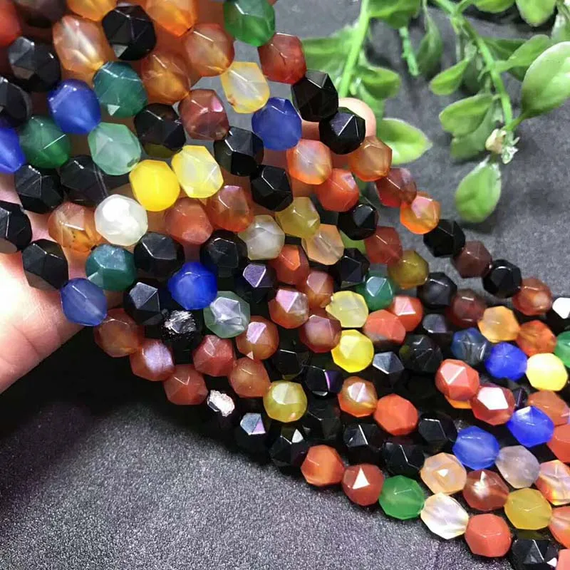 KUIJIA Natural 8mm gate Beads Faceted Cut Round Onyx For Jewelry Making Total length 40cm | Украшения и аксессуары
