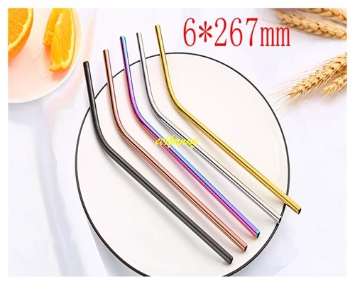 267mm bend mix color 5 шт./лот 8,5 дюйма и 10,5 дюймов красочные Нержавеющая сталь питьевой соломки прямой и бент многоразовые соломы с кистью Чай Кофе инструменты - Цвет: 267mm bend mix color