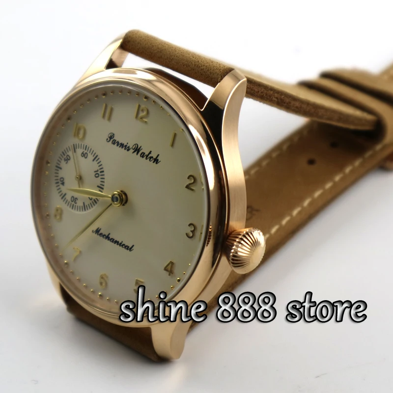 Parnis светло-желтый циферблат Золотой корпус 6497 Движение рука намотки мужские часы