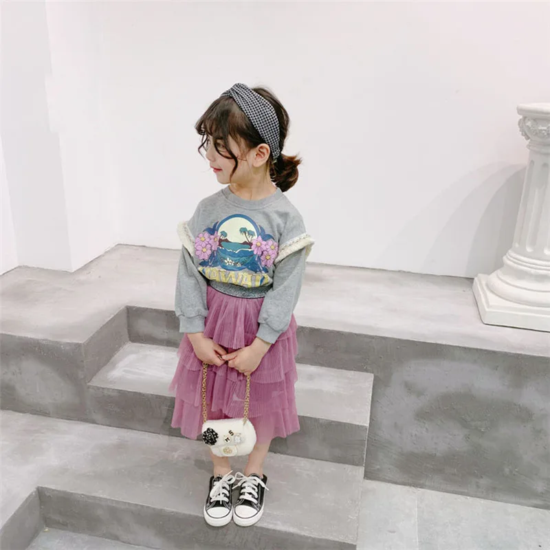 Осень зима новый комплект из 2 предметов для маленьких девочек кружевная