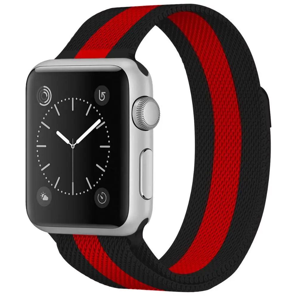 Black red Ремешок для Apple Watch 38 мм 40 мм 42 мм 44 мм, Миланская Петля из нержавеющей стали, сетчатый Спортивный Браслет, магнитная застежка для iWatch серии 1/2/3/4 - Цвет ремешка: Black red