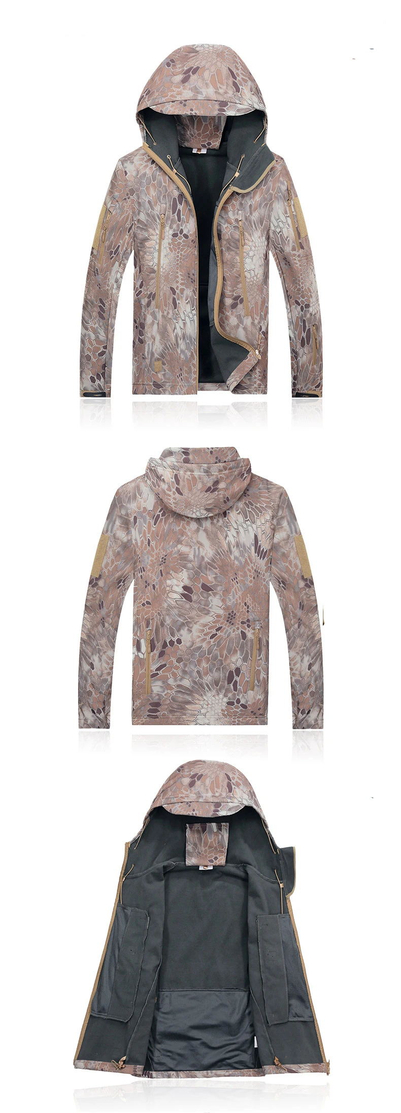 

XingDeng hooded camo army clothes Lurker Shark Skin Soft Military Tactical men Jacket Waterproof Windproof Warm Coat