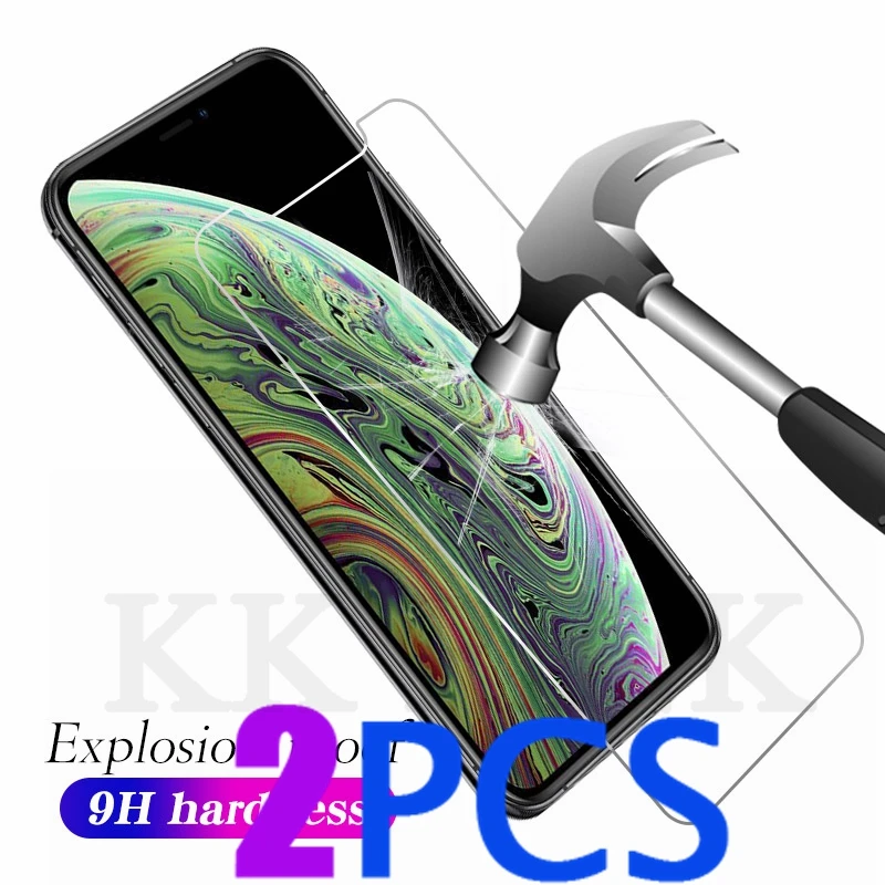 2PCS Screen Protector Tempered Glass For iPhone XS MAX XR 6 6S 7 8 Plus X 5S 5 S SE 5C 4S 4 9H 3D |