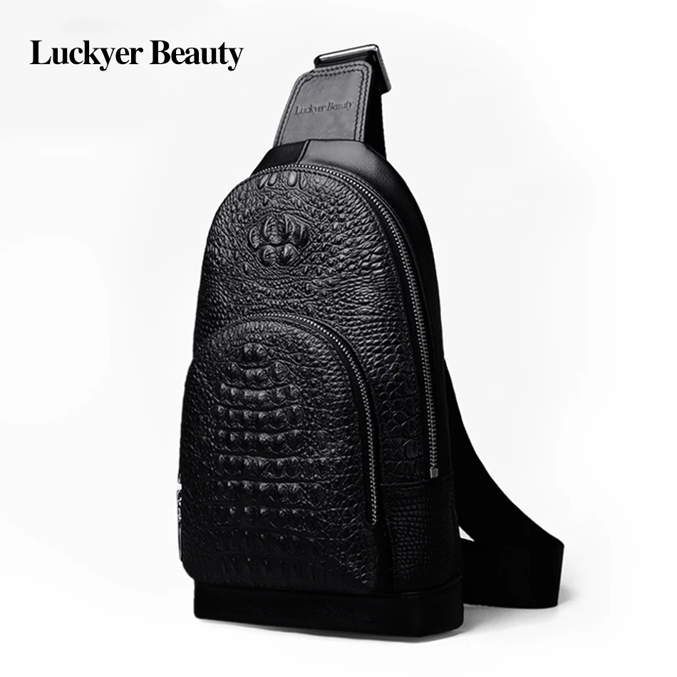 

LUCKYER BEAUTY Business Genuine Crocodile Cow Leather Men Messenger Shoulder Bags Casual Crossbody Bags Man Fashion Chest Bags