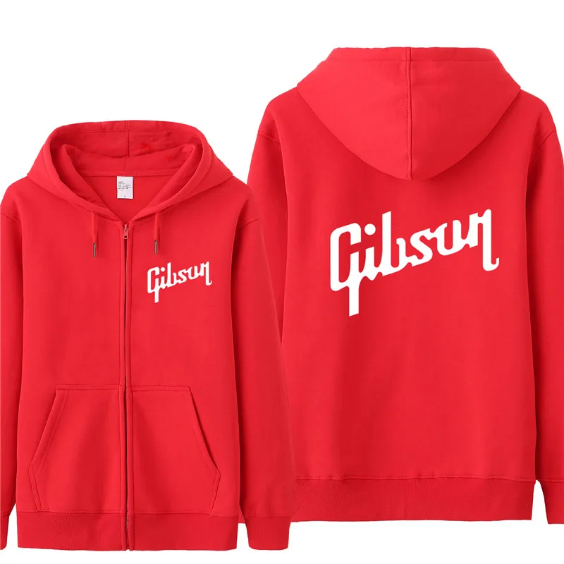 Gibson логотип мужские худи на молнии флис утолщаются музыка модная куртка толстовка пальто высокого качества