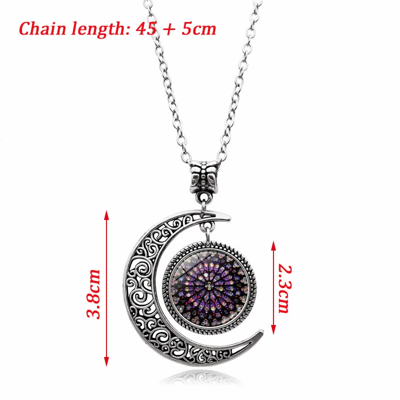 Красочные роза окна кабошон Стекло Подвеска полумесяц серебряная цепь цепочки и