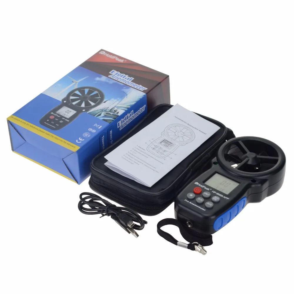 Anemómetro Digital de 0,3-30 m/s con aplicación móvil, medición de la velocidad del viento, medidor de temperatura, herramientas de prueba, HP-866B-APP HoldPeak
