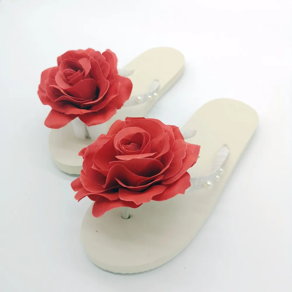 Новинка 2018 летние пляжные сандалии HAHAFLOWER с красной розой женские шлепанцы на