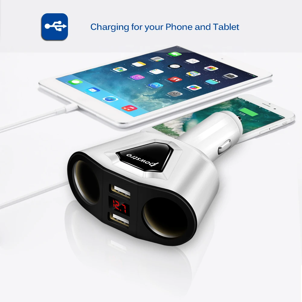 Автомобильное зарядное устройство Powstro 3 1 а с двумя usb портами и 2 розетками для