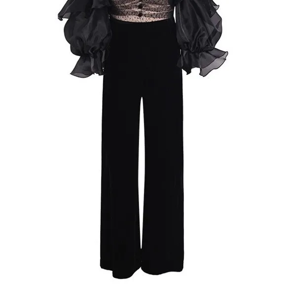 pants TWOTWINSTYLE, сексуальные женские костюмы, кружевные, с пышными рукавами, с перспективными ремешками, топы с высокой талией, широкие штаны, комплект из двух предметов, женский,, новинка - Цвет: pants