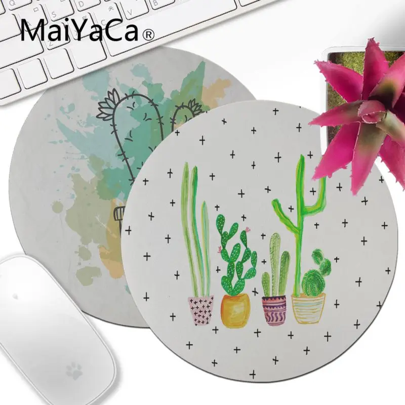 Удобный круглый коврик для мыши MaiYaCa С КАКТУСОМ акварелью игровой клавиатуры