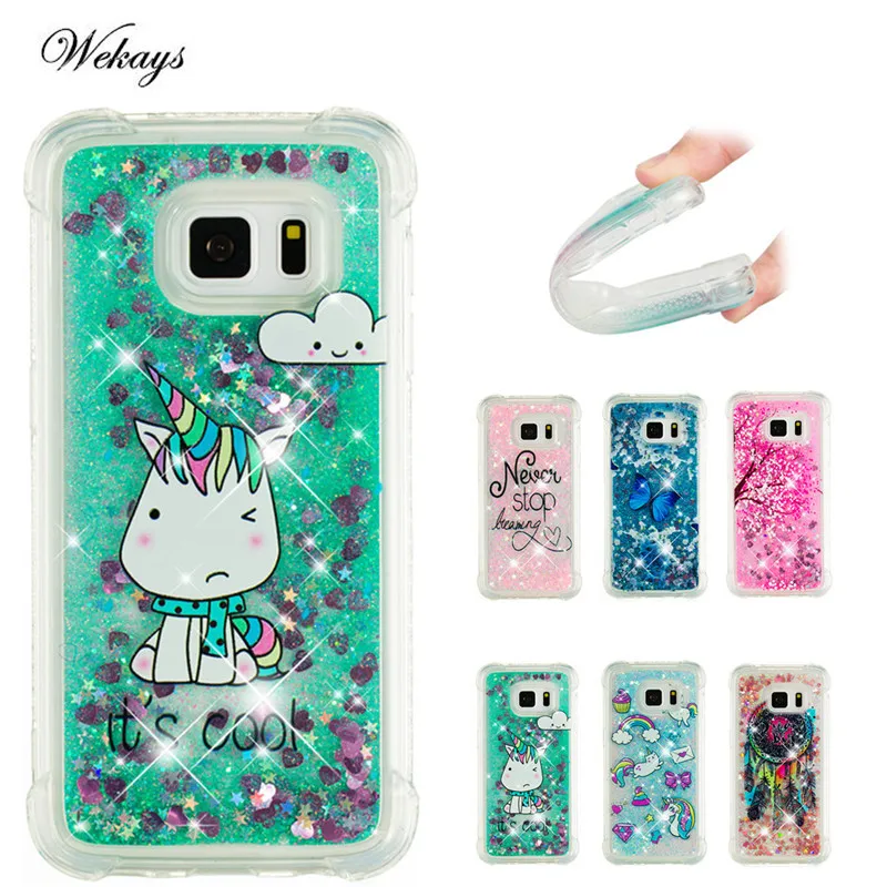 Чехол Wekays с единорогом и зыбучим песком для Samsung Galaxy S5 S6 S7 Edge S8 S9 Plus Note8 силиконовый