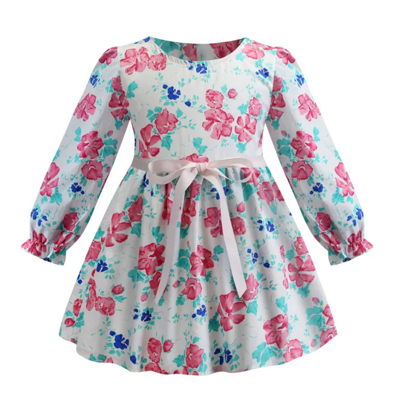 Long Sleeve Baby Girl Dress Floral Print Kids Girls Dresses 2019 Spring Autumn Princess Clothes Children 2-8 Years | Детская одежда и