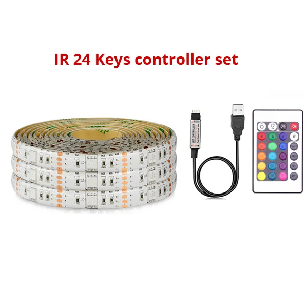white IR 24key set Светодиодный светильник SMD5050 RGB USB, водонепроницаемый, 5 м, гибкий, DC 5 В, ambi, светильник, 2 м, светодиодный, 3 м, светодиодный, Полоска, лента, диоды, подсветка для телевизора - Испускаемый цвет: white IR 24key set