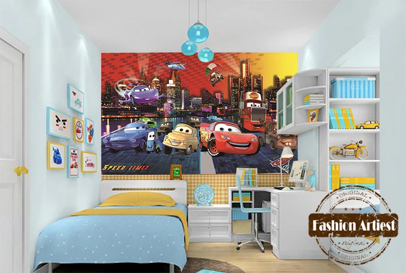 Пользовательские Дети Мальчики мультфильм обои роспись машина для бега красный