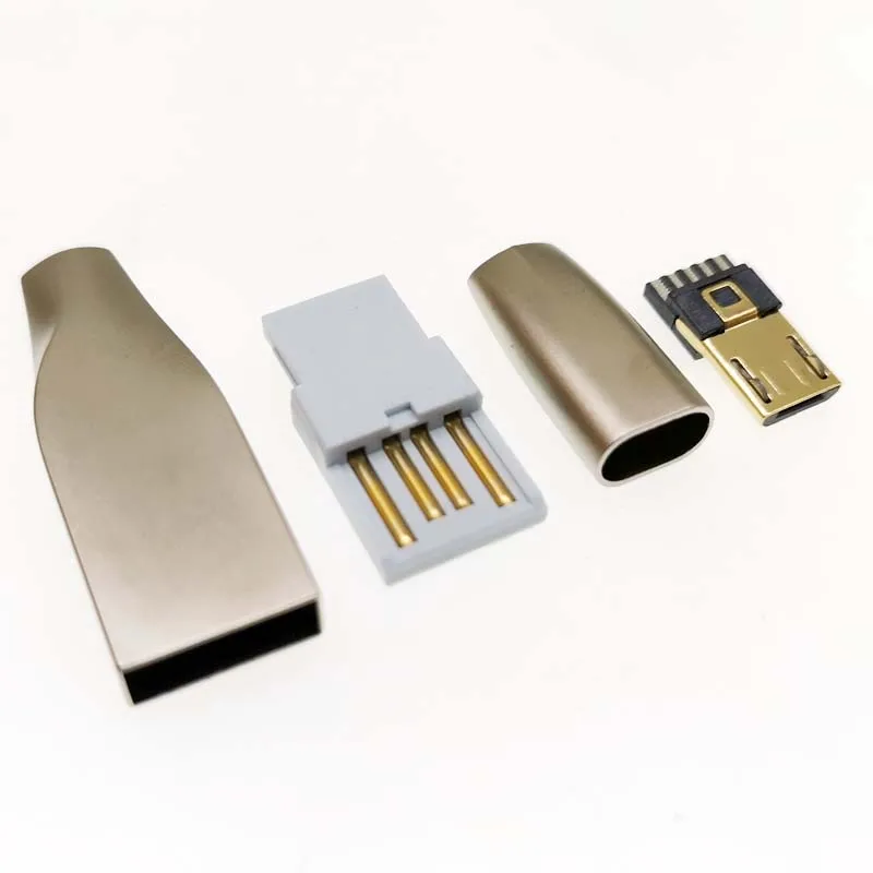 2 комплекта 10 комплектов DIY 4 в 1 позолоченный USB A штекер + Micro с корпусом из