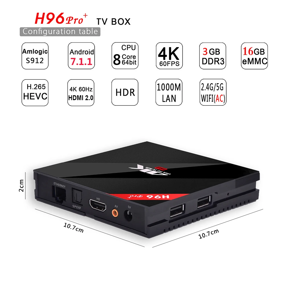 H96 PRO + Android 7 1 tv box Amlogic S912 3 ГБ DDR3 16/32 Rom 2 4g/5G WiFi Bluetooth H.265 4 K smart pk M8s Pro|ТВ-приставки и
