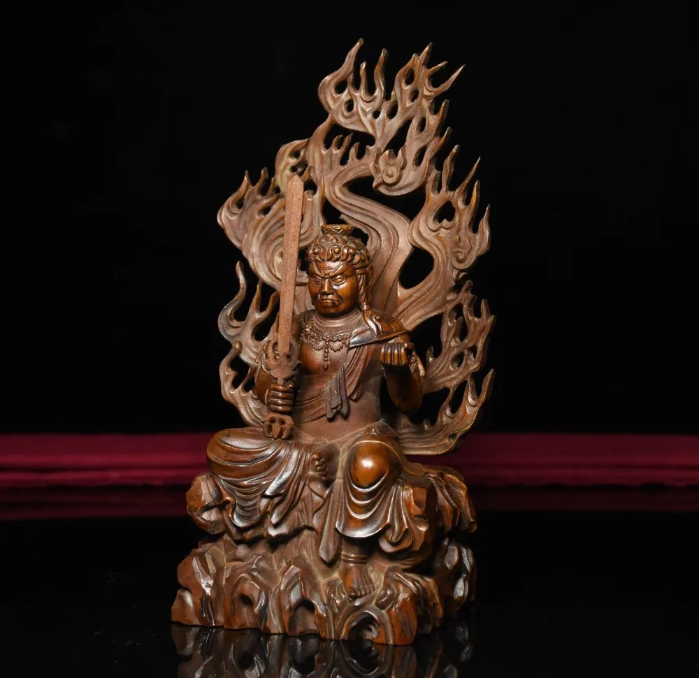 Рождество Китай Boxwood деревянный резной Fudo Myo o / Acalanatha протектор божество статуя