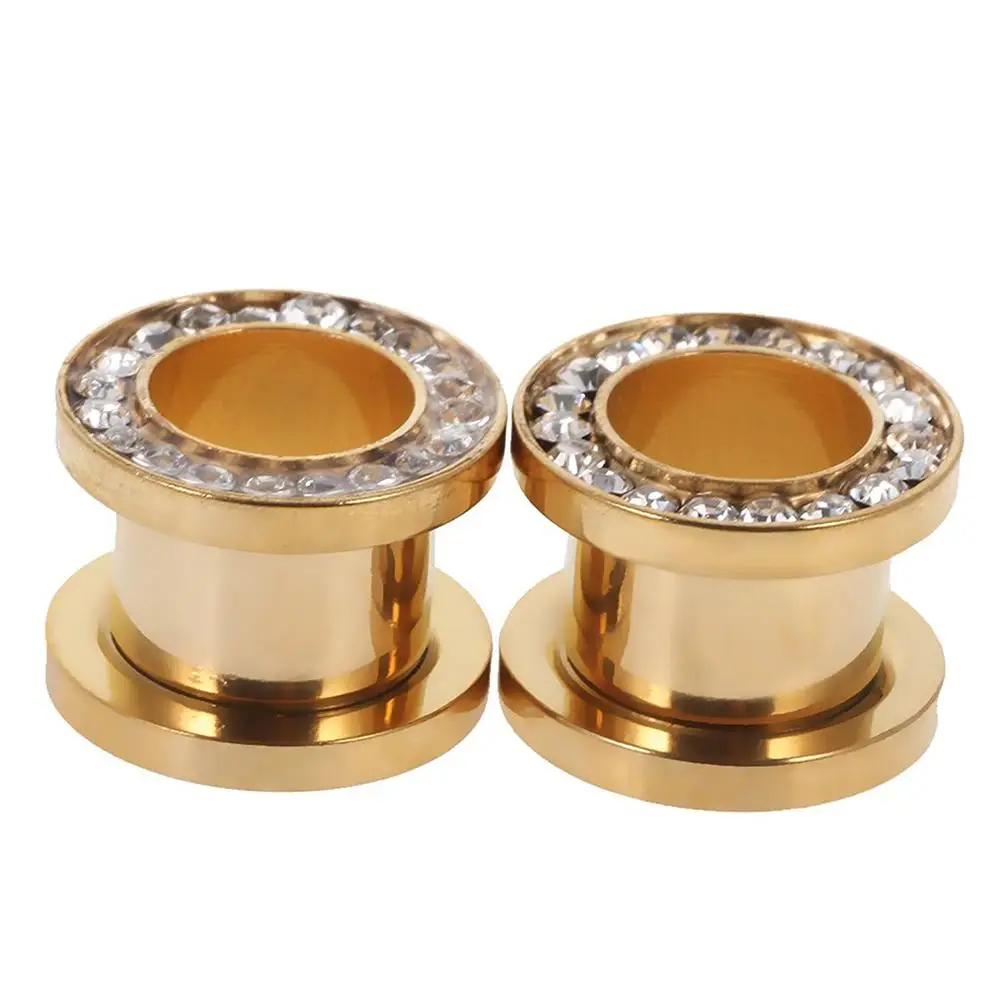 

1Pc Stainless Steel Rhinestone Inlaid Plating Ear Plug Earring Piercing Jewelry New