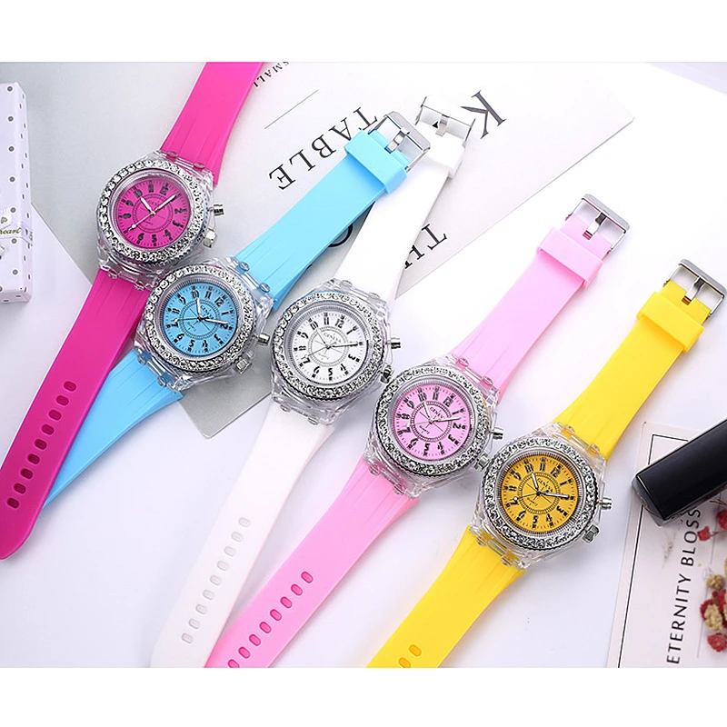 Силиконовые светодио дный светодиодные светящиеся Модные женские уличные часы