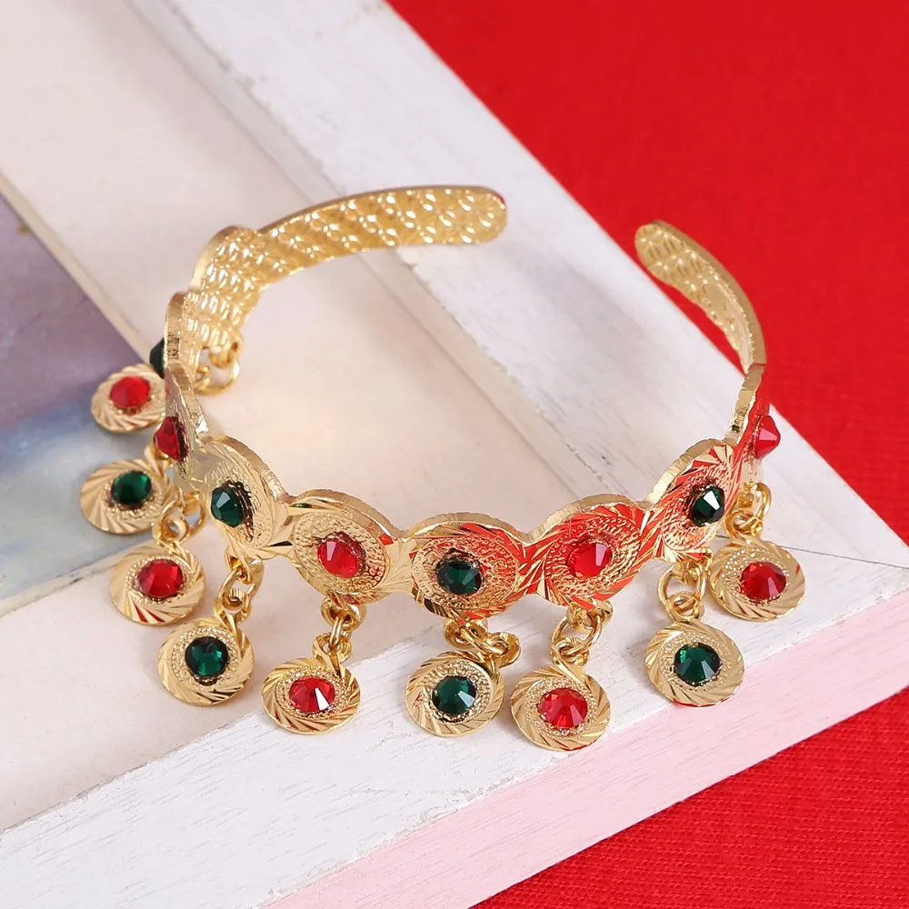 Cubic Zirconia Baby Bracelet Gold Color Bangle For Kids Jewelry With Red Blue Stone | Украшения и аксессуары
