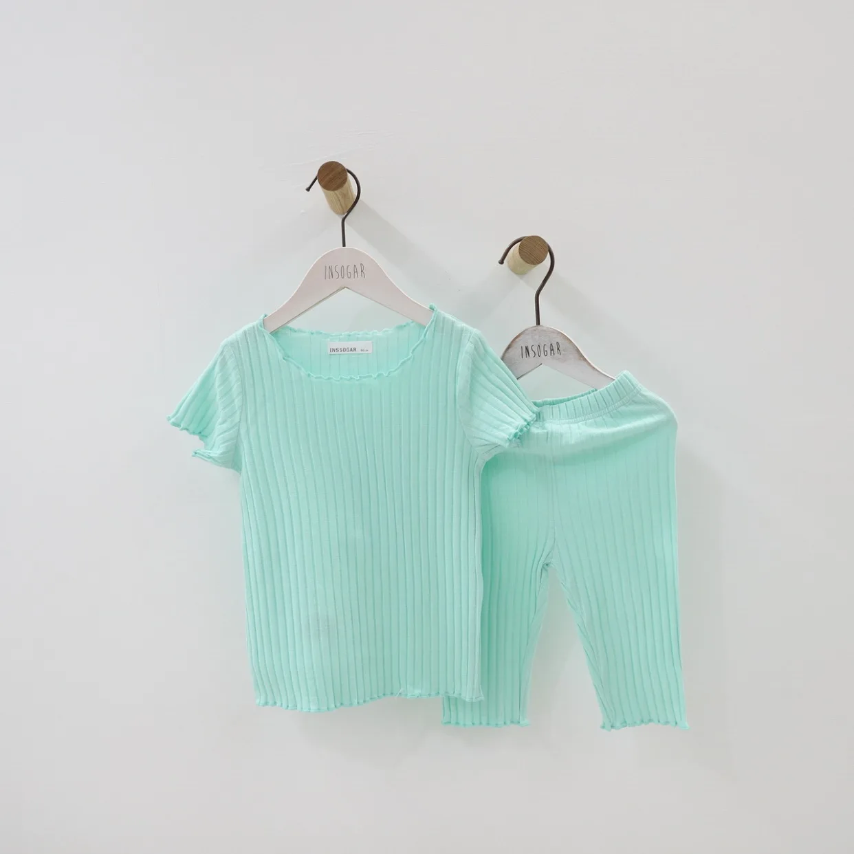 Light Green Тонкая Милая одежда для маленьких девочек летний детский вязаный Топ в полоску+ шорты домашний спальный костюм комплекты одежды для девочек - Цвет: Light Green