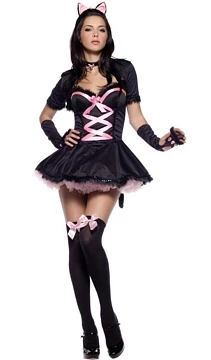 Костюм на Хэллоуин для женский черный кошка девушка костюм 5 шт. Purrfectly довольно