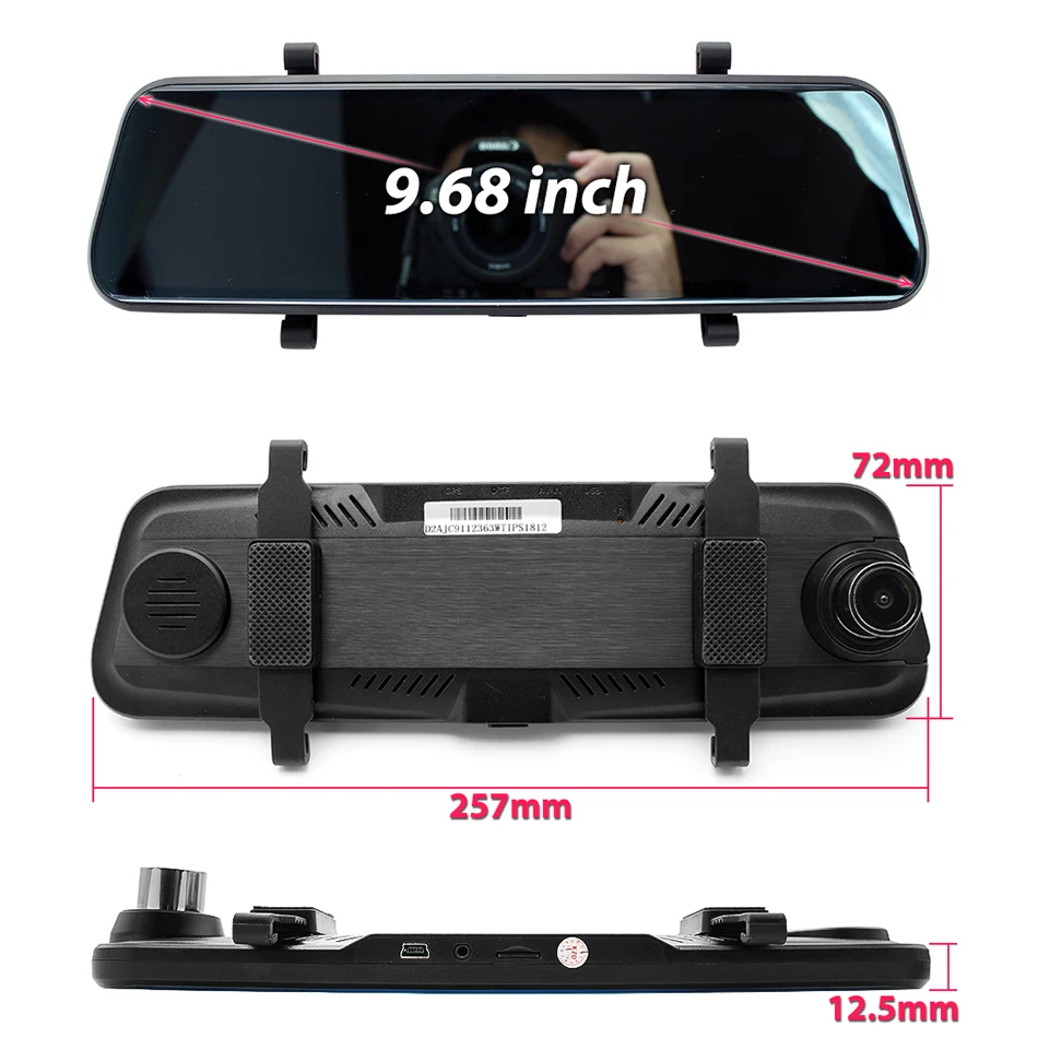 HD 1080P 9,6" Полный сенсорный ips экран Автомобильный потоковый видео монитор с зеркальным отображением DVR с передней задней двойной камерой рекордера