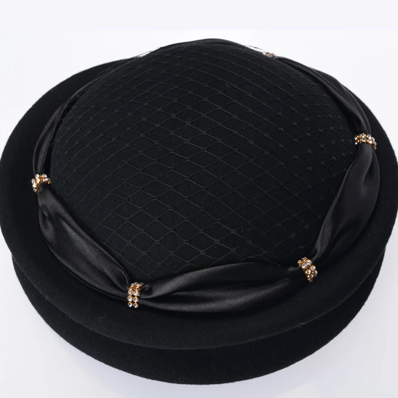 Новая женская шерстяная шапка Fedoras модная вуаль для взрослых Студенческая зимняя