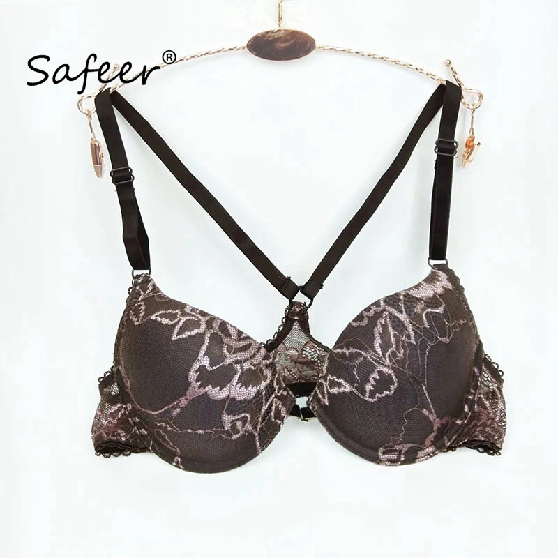 Спереди галстук бюстгальтер без косточек супер пуш ап вышивка цветочный мягкий